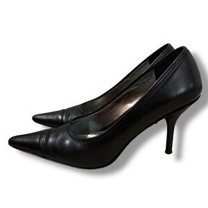 Amalfi Black Leather Pointed Toe Stiletto Heels